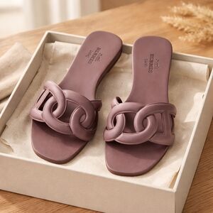 HERMES Aloha Rubber Chaine d'Ancre Low Heel Sandals Mules Shoes Women Size 36